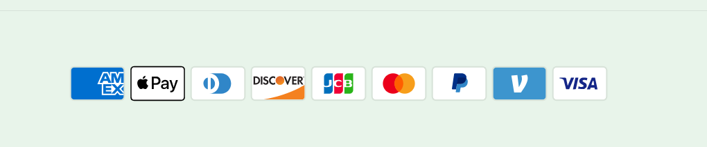 Accepted payment methods: American Express, Apple Pay, Diners Club, Discover, JCB, Mastercard, PayPal, Venmo and Visa